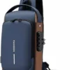 Blue & Brown | Multifunction Anti-Theft USB Charging Crossbody Shoulder Bag | Stylish, Secure, and Ready for Adventures