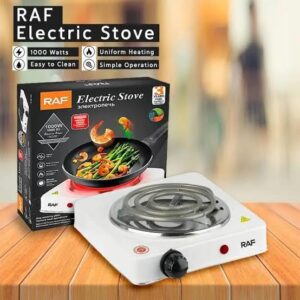 White RAF R.8010B Electric Stove Hot Plate and Cooker with 1000W Power, Thermostat, and Uniform Heating