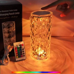 16 Colors Diamond Rose Crystal Touch Lamp | USB Rechargeable Bedside Lamp with Remote