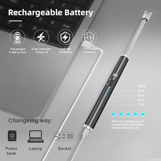 USB Rechargeable Flameless Arc Lighter Flexible & Windproof for Candles, Hiking, Camping, Kitchen, Fireplaces - Image 2
