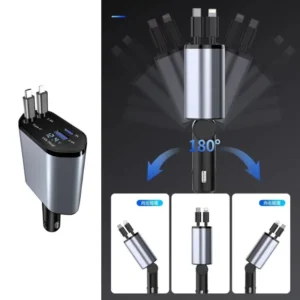 4-in-1 Retractable Car Charger | Dual USB & USB-C PD Fast Charging, 100W