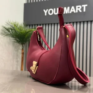 Crescent Luxury Faux Leather Shoulder Bag | Maroon Elegant Handbag for Women